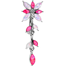 将图片加载到图库查看器,White Pink Gem Frosted Flower Trail Top Mount Dangle Belly Ring