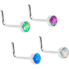 Load image into Gallery viewer, Multi Color 3mm Synthetic Opal Press Fit L Shaped Nose Ring 4 Pack Set