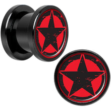 将图片加载到图库查看器,Black Red Distressed Star Black Anodized Screw Fit Plug Set 00G