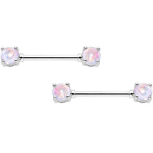 Load image into Gallery viewer, 14G White Faux Opal BCR Captive Ring Barbell Nipple Ring Set