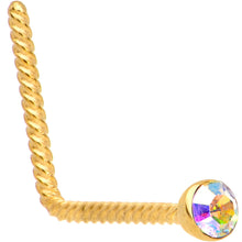 Load image into Gallery viewer, Aurora 2mm Gem Inlay Gold IP So Twisted L Shaped Nose Ring