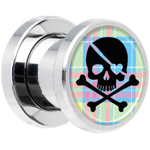 将图片加载到图库查看器,Pink Green Plaid Heart Skull Steel Screw Fit Plug Set 0G