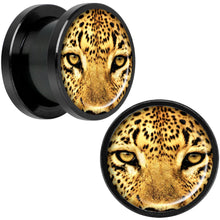 Load image into Gallery viewer, Full Color Leopard Eyes Black Anodized Screw Fit Plug Set 1/2