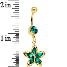Load image into Gallery viewer, Green Gem Gold PVD Holiday Hibiscus Flower Dangle Belly Ring