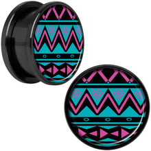 Load image into Gallery viewer, Pink Teal Tribal Print Black Anodized Screw Fit Plug Set 18mm