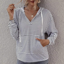 Load image into Gallery viewer, Kangaroo Pocket Striped Drawstring Hoodie