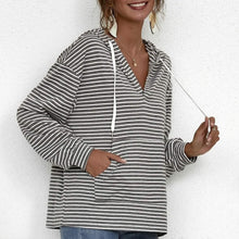 Load image into Gallery viewer, Kangaroo Pocket Striped Drawstring Hoodie