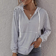 Load image into Gallery viewer, Kangaroo Pocket Striped Drawstring Hoodie