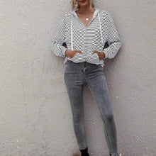Load image into Gallery viewer, Kangaroo Pocket Striped Drawstring Hoodie