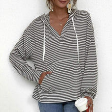 Load image into Gallery viewer, Kangaroo Pocket Striped Drawstring Hoodie