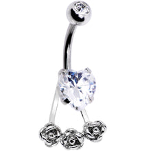 Load image into Gallery viewer, Clear CZ Gem Heart Kissed Rose Flower Dangle Belly Ring