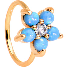 Load image into Gallery viewer, 20G Clear CZ Aqua Faux Opal Rose Gold Tone Flower Circular Ring