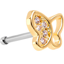 Load image into Gallery viewer, 20G 1/4 Clear CZ Gem Gold Tone Half Paved Butterfly Nose Bone