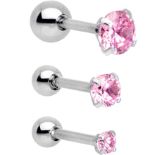 将图片加载到图库查看器,18G 1/4 Pink CZ Gem Tragus Cartilage Earring 3 Pack Set