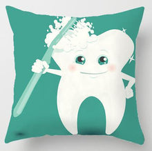 Load image into Gallery viewer, Kids Funny White Teeth Pillow Cover Cartoon Fairies Clean The Tooth Care Treatmen Toothbrush Character Cleaning Velvet Fabric Cushion Cover Decorative Square Cushion Cover Standard Pillow Cases For Home Sofa Bedroom Livingroom 45x45cm