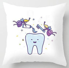 Load image into Gallery viewer, Kids Funny White Teeth Pillow Cover Cartoon Fairies Clean The Tooth Care Treatmen Toothbrush Character Cleaning Velvet Fabric Cushion Cover Decorative Square Cushion Cover Standard Pillow Cases For Home Sofa Bedroom Livingroom 45x45cm