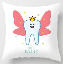 Load image into Gallery viewer, Kids Funny White Teeth Pillow Cover Cartoon Fairies Clean The Tooth Care Treatmen Toothbrush Character Cleaning Velvet Fabric Cushion Cover Decorative Square Cushion Cover Standard Pillow Cases For Home Sofa Bedroom Livingroom 45x45cm