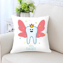 Load image into Gallery viewer, Kids Funny White Teeth Pillow Cover Cartoon Fairies Clean The Tooth Care Treatmen Toothbrush Character Cleaning Velvet Fabric Cushion Cover Decorative Square Cushion Cover Standard Pillow Cases For Home Sofa Bedroom Livingroom 45x45cm