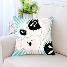 Load image into Gallery viewer, Kids Funny White Teeth Pillow Cover Cartoon Fairies Clean The Tooth Care Treatmen Toothbrush Character Cleaning Velvet Fabric Cushion Cover Decorative Square Cushion Cover Standard Pillow Cases For Home Sofa Bedroom Livingroom 45x45cm