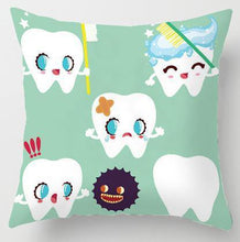Load image into Gallery viewer, Kids Funny White Teeth Pillow Cover Cartoon Fairies Clean The Tooth Care Treatmen Toothbrush Character Cleaning Velvet Fabric Cushion Cover Decorative Square Cushion Cover Standard Pillow Cases For Home Sofa Bedroom Livingroom 45x45cm