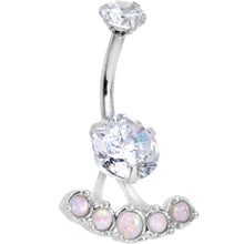 Load image into Gallery viewer, White Faux Opal Clear CZ Gem Sassy Fashions Dangle Belly Ring