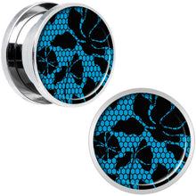 Load image into Gallery viewer, Blue Floral Lace Steel Screw Fit Plug Set 5/8