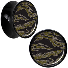 Load image into Gallery viewer, Black Acrylic Tiger Camo Print Saddle Plug Set 9/16