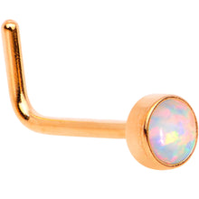 Load image into Gallery viewer, White 3mm Synthetic Opal Rose Gold Tone Press Fit L-Shape Nose Ring