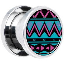 Load image into Gallery viewer, Pink Teal Tribal Print Steel Screw Fit Plug Set 00G