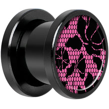 Load image into Gallery viewer, Pink Floral Lace Black Anodized Screw Fit Plug Set 00G