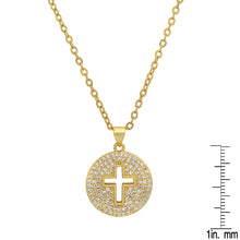Load image into Gallery viewer, Ladies 18k White Gold/Gold Plated Brass Simulated Diamonds Round Cross Pendant