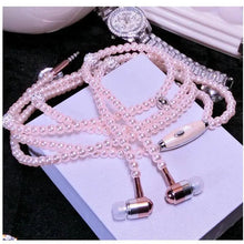 Load image into Gallery viewer, Ladies Luxury Pearl Necklace Pink Earphones With Mic Excellent Sound Quality Stereo Earphones For Everyday Use