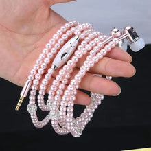 Load image into Gallery viewer, Ladies Luxury Pearl Necklace Pink Earphones With Mic Excellent Sound Quality Stereo Earphones For Everyday Use