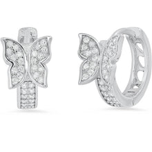 Load image into Gallery viewer, Ladies Sterling Silver and Simulated Diamonds Butterfly Huggie Earrings