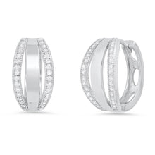 Load image into Gallery viewer, Ladies Sterling Silver And Simulated Diamonds Layered Huggies Earrings