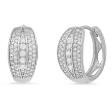 Load image into Gallery viewer, Ladies Sterling Silver And Simulated Diamonds Round Huggies Earrings