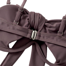 将图片加载到图库查看器,Ladies Summer Solid Color Swimsuit Female Detachable Shoulder Strap Halter Bikini Women's Bikini Swimsuits One Piece Bathing Suits Tie Knot Cutout Swimwear with Crisscross Design