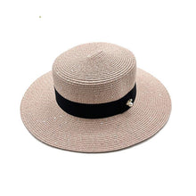 将图片加载到图库查看器,Ladies Sun Boater Classic Flat Hats Straw Hat Wide Brim Boater Hat Summer Straw Hat Beautiful Accessories For Women Retro Female Flat Cap Foldable Packable Beach Hat for Summer 55-58cm