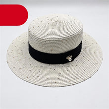 将图片加载到图库查看器,Ladies Sun Boater Classic Flat Hats Straw Hat Wide Brim Boater Hat Summer Straw Hat Beautiful Accessories For Women Retro Female Flat Cap Foldable Packable Beach Hat for Summer 55-58cm