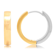 Load image into Gallery viewer, Ladies Two Tone Stainless Steel and 18K Gold Plated Huggie Earrings