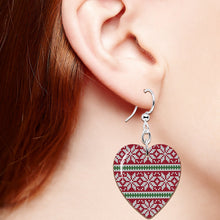Load image into Gallery viewer, Red Green Christmas Sweater Heart Fishhook Dangle Earrings
