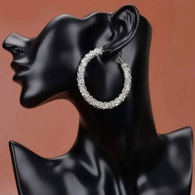 Load image into Gallery viewer, Large Full Rhinestone Silver Hoop Earrings