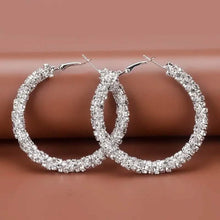 Load image into Gallery viewer, Large Full Rhinestone Silver Hoop Earrings
