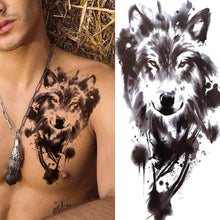 Load image into Gallery viewer, Large Wolf Tiger Black Tattoo Sticker Evil Death Temporary Tattoo Waterproof Big Tattoo Stickers For Mens Womens