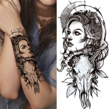 Load image into Gallery viewer, Large Wolf Tiger Black Tattoo Sticker Evil Death Temporary Tattoo Waterproof Big Tattoo Stickers For Mens Womens