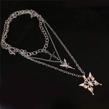 Load image into Gallery viewer, Layered Butterfly Cross Angel Pendant Necklace