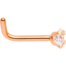 Load image into Gallery viewer, 18G 1/4 Clear Square 2.5mm CZ Gem Rose Gold IP L-Shape Nose Ring