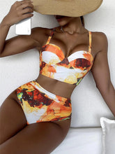 Load image into Gallery viewer, Leaf Floral Bikini Set Women Backless High-Waist Two Pieces Swimwear Beach Bathing Suits Swimsuits Women's Ruffle Bandage Bikini High Waist Bottoms Two Piece Swimsuits