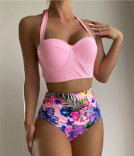 Load image into Gallery viewer, Leaf Floral Bikini Set Women Backless High-Waist Two Pieces Swimwear Beach Bathing Suits Swimsuits Women's Ruffle Bandage Bikini High Waist Bottoms Two Piece Swimsuits