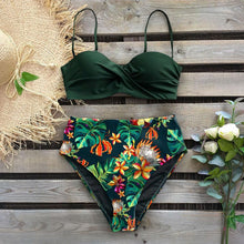 将图片加载到图库查看器,Leaf Print Bikini Female Swimsuit Women's Bathing Suits Triangle Bikini High Waist Bottoms Two Piece Swimsuits Women Swimwear Thong Push Up Bikinis Set High Waist Swimming Suits for Bathing Suit